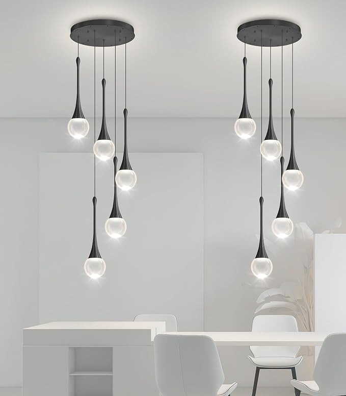 Crystal Chandelier for Dining Room Glam 5 Light Cluster Crystal Pendant Light Dimmable LED Chandeliers for Kitchen Island Living Room Black