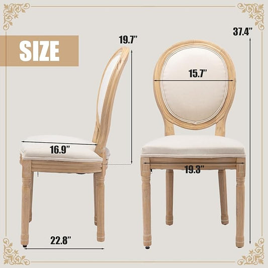 SoarFlash Linen French Dining Chairs Set of 2, Vantage Dining Chair with Round Back, Wood Leg Farmhouse Country Dining Chair for Living Room,Kitchen,Bedroom,Beige