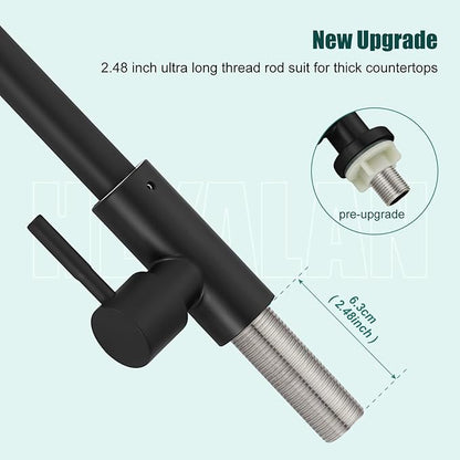 Heyalan Matte Black Cold Water Only Kitchen Faucet SUS304 Sink Faucets High Arc Gooseneck 360 Degree Rotation Spout Basin Tap with Longer Thread Pipe