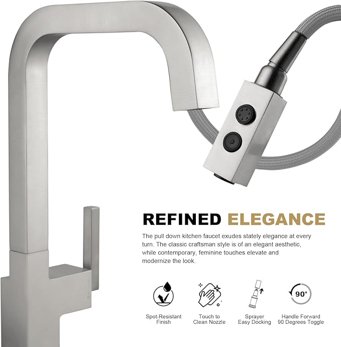 Brushed Nickel Kitchen Faucet with Pull Down Sprayer, Lava Odoro Single Handle Kitchen Sink Faucet, Faucet for Kitchen Sink with Magnetic Docking Spray Head and Deck Plate, KF182-BN