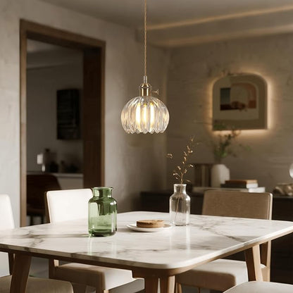 Mini Flower Hanging Lamp Plug in Pendant Light Fixtures, 15Ft Clear Glass Pendant Lights Kitchen Island Dining Room Bedroom Living Room, LED Bulb Included