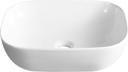 DeerValley Prism 19x15 Inch Rectangular Vessel Sink, White Porcelain Ceramic Above Counter Bathroom Basin, DV-1V432