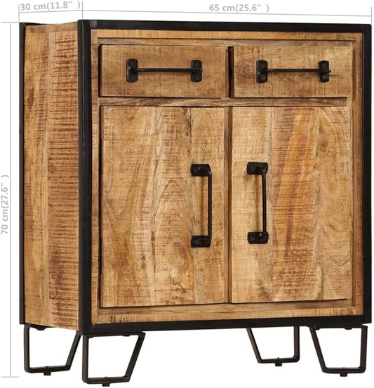 Solid Mango Wood Sideboard Cabinet, Unique Decorative Patterns, 25.6 x 11.8 x 27.6 Inches, Rustic Brown Finish, Living Room Storage Furniture, Easy Assembly Kitchen Furniture