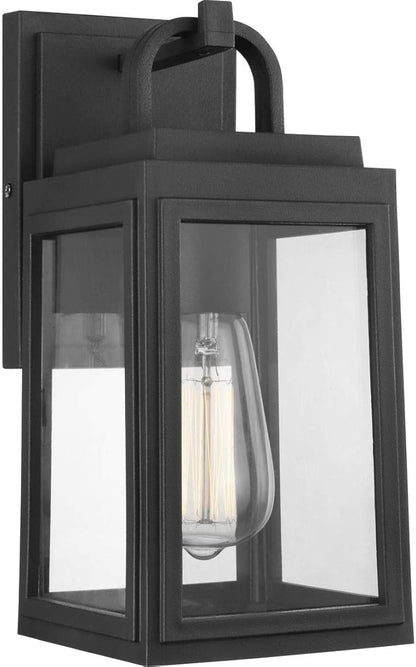 Progress Lighting Grandbury Collection 1-Light Clear Glass Farmhouse Outdoor Small Wall Lantern Light Textured Black, 11.88x5.5x6.5