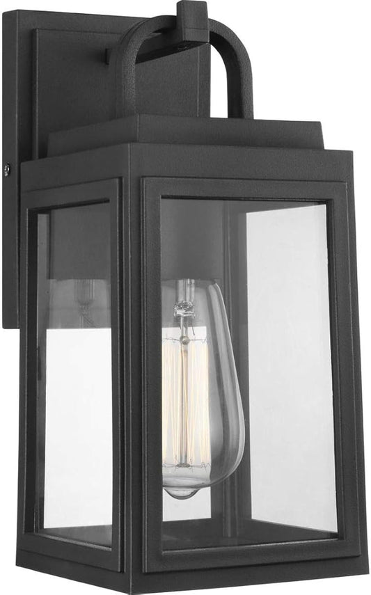 Progress Lighting Grandbury Collection 1-Light Clear Glass Farmhouse Outdoor Small Wall Lantern Light Textured Black, 11.88x5.5x6.5