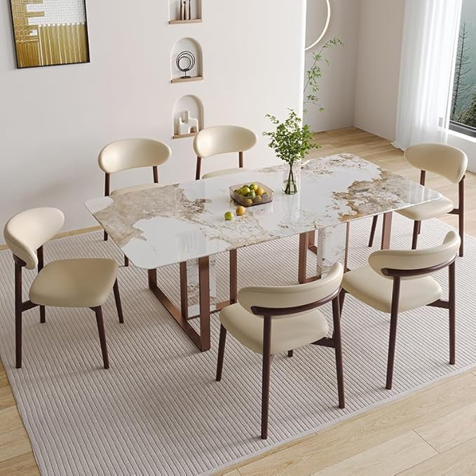 Walnut Dining Chairs Set of 4, Modern Farmhouse Decor Kitchen Island Chairs with Rubber Wood Frame Leather Cushion, Upholstered Wooden Dinner Chair for Living Room Dinning, Khaki