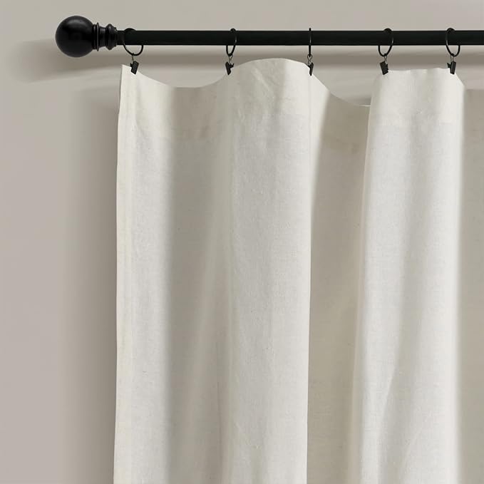 Lush Decor Linen Button Window Curtain Panel, Single, 100" W x 84" L, Off-white - Country Curtains - Rustic Decor - Color Block Modern Farmhouse Curtains For Living Room, Bedroom & Dining Room
