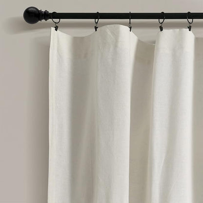 Lush Decor Linen Button Window Curtain Panel, Single, 100" W x 84" L, Off-white - Country Curtains - Rustic Decor - Color Block Modern Farmhouse Curtains For Living Room, Bedroom & Dining Room