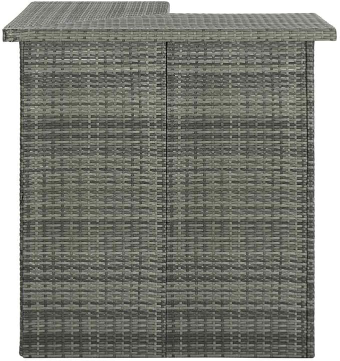 Corner Bar Table with 3 Shelves, Modern Grey PE Rattan and Steel High Top Table for Kitchen, Dining Room, Indoor and Outdoor Space-Saving Furniture