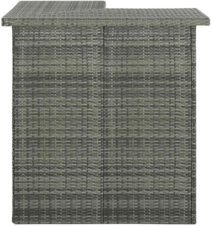Corner Bar Table with 3 Shelves, Modern Grey PE Rattan and Steel High Top Table for Kitchen, Dining Room, Indoor and Outdoor Space-Saving Furniture