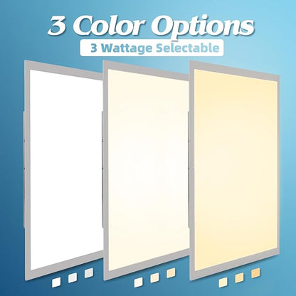 Art3d 4 Pack 2x4 FT LED Flat Panel Light, 3CCT Selectable Color Temperature 3000K/4000K/5000K, 0-10V Dimmable 5500LM Flush Mount Ceiling Light, 20W/30W/40W Drop Ceiling Light, UL&ETL Listed