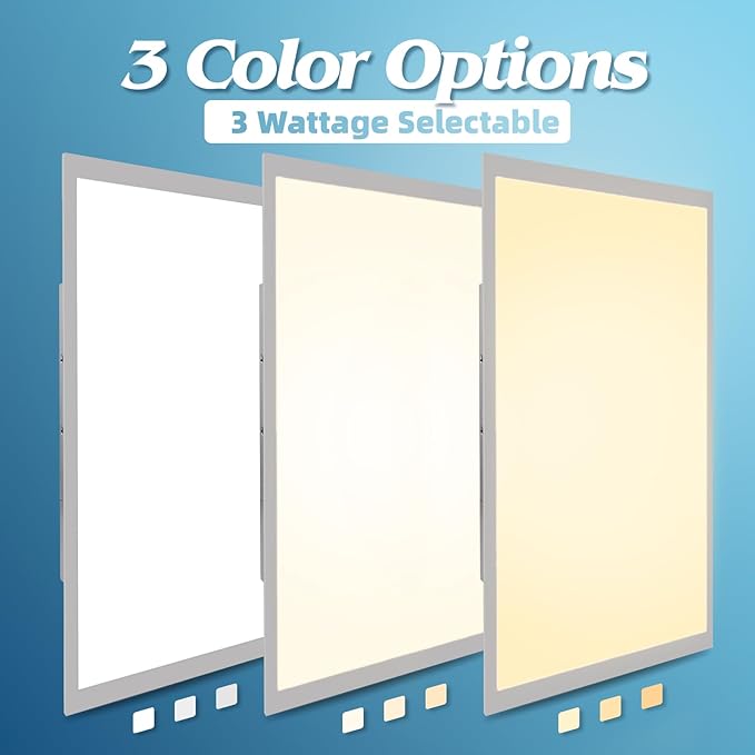 Art3d 1 Pack 2x4 FT LED Flat Panel Light, 3CCT Selectable Color Temperature 3000K/4000K/5000K, 0-10V Dimmable 5500LM Flush Mount Ceiling Light, 20W/30W/40W Drop Ceiling Light, UL&ETL Listed