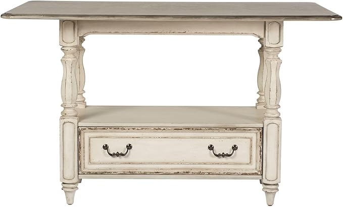 Liberty Furniture Magnolia Manor Kitchen Island Gathering Table - Antique White & Weathered Bark W36 x D60 x H36