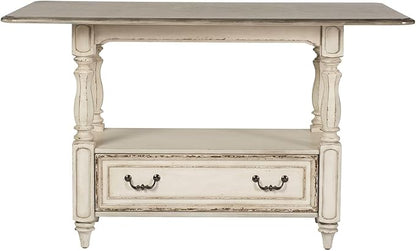 Liberty Furniture Magnolia Manor Kitchen Island Gathering Table - Antique White & Weathered Bark W36 x D60 x H36