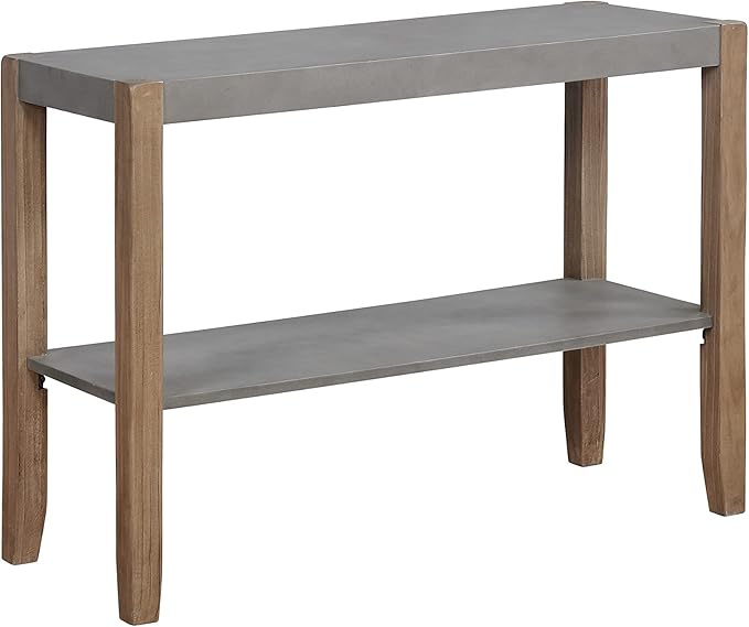 Alaterre Furniture Newport Dining Table for 4 – Rustic Industrial 6-Piece Dining Set Includes 48” x 30” Faux Concrete Kitchen Table, 4 Rush-Seat Stools & Side Buffet Console for Small Spaces