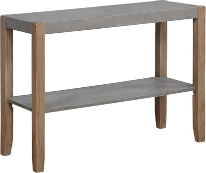 Alaterre Furniture Newport Dining Table for 4 – Rustic Industrial 6-Piece Dining Set Includes 48” x 30” Faux Concrete Kitchen Table, 4 Rush-Seat Stools & Side Buffet Console for Small Spaces