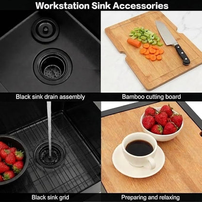 LQS Black Stainless Steel Undermount Bar Sink, 15" x 17" Small Wet Bar Sink and RV Kitchen Sink Workstation, 16 Gauge Stainless Steel Kitchen Sink with Abundant Accessories For RV, Outdoor, Coffee Bar