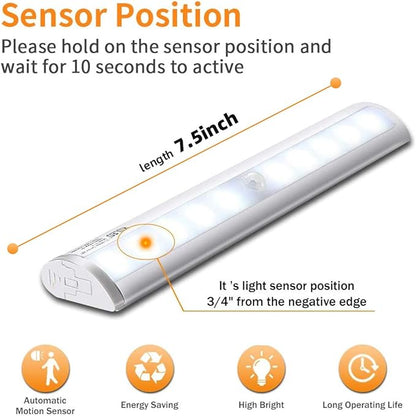 KULED 10-led Motion Auto Sensing LED Light, Battery Powered DIY Stick-on Under Cabinet Anywhere Portable Wireless with Magnetic Tape Strip Night Light 3 Pack