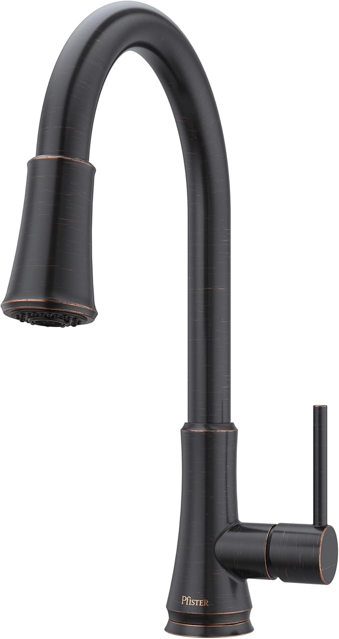 Pfister Pfirst Series Kitchen Sink Faucet with Pull-Down Sprayer Single Handle High Arc Tuscan Bronze Finish 1 or 3 Hole Installation CALGreen Water Efficient G529PF2Y