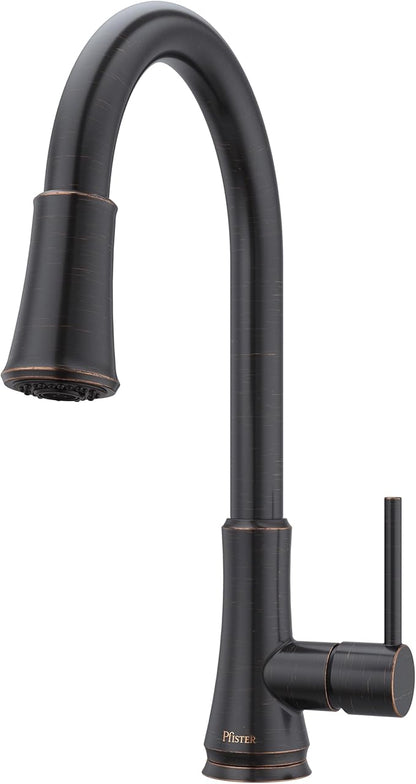 Pfister Pfirst Series Kitchen Sink Faucet with Pull-Down Sprayer Single Handle High Arc Tuscan Bronze Finish 1 or 3 Hole Installation CALGreen Water Efficient G529PF2Y