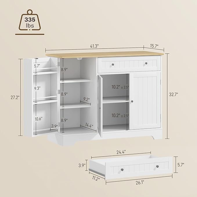 HOMCOM Modern Coffee Bar Cabinet with Storage, Sideboard Buffet Cabinet with Drawer, Adjustable Shelves, Small Kitchen Pantry with Door Shelves, White