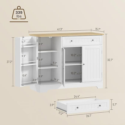 HOMCOM Modern Coffee Bar Cabinet with Storage, Sideboard Buffet Cabinet with Drawer, Adjustable Shelves, Small Kitchen Pantry with Door Shelves, White