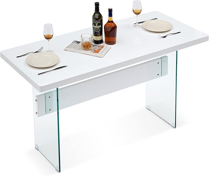 ivinta Glass Dining Table for 4-6 People, 55 inches Rectangular Dinner Table for Kitchen, Dining Room, Living Room 5208 (White)