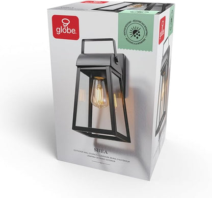 GLOBE Electric 60000029 1-Light Outdoor Wall Sconce, Matte Black, Clear Glass Shade, Porch Light, Wall Lights for Living Room, Patio Décor, Apartment Essentials, Outside House Lights