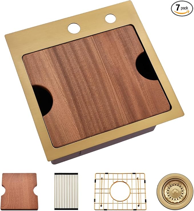 15 Inch Gold Bar Sink Drop In-VASOYO 15x15 Small Kitchen Sink Drop In Bar Sinks Wet Prep 16 Gauge Gold Stainless Steel Outdoor Rv sinks Single Bowl Deep Kitchen Basin with Cutting Board