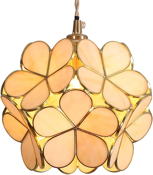 Bieye L10748 Petals Tiffany Style Stained Glass Ceiling Pendant Light with 8-inch Wide Lampshade (Cream White, 8" Cherry Blossom)