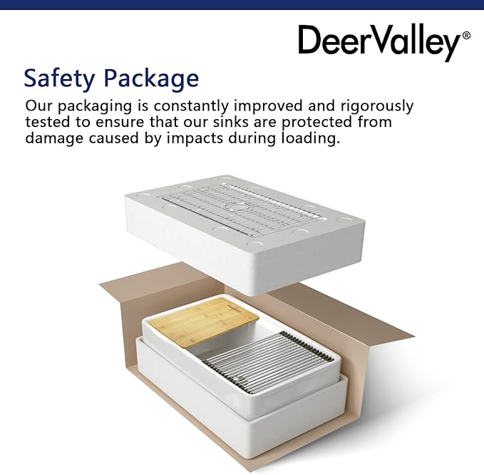 DeerValley Ceramic Farmhouse Workstation Sinks 33 inch, White Farmhouse Kitchen Sink, Reversible Apron Front Kitchen Sink Single Bowl with Grid, Sink Strainer & Workstation Accessories