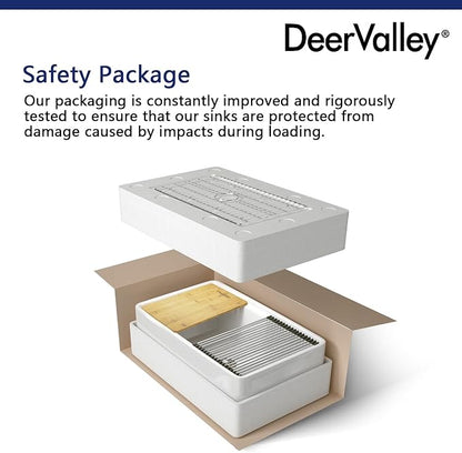 DeerValley Ceramic Farmhouse Workstation Sinks 33 inch, White Farmhouse Kitchen Sink, Reversible Apron Front Kitchen Sink Single Bowl with Grid, Sink Strainer & Workstation Accessories