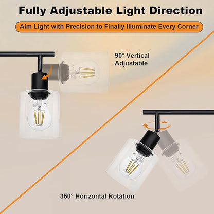 HiBay 2-Light Track Lighting Fixture Black, Ceiling or Wall Mount Rotatable Spotlights with Glass Shades, Modern Farmhouse Industrial Lights for Bedroom, Kitchen Sink, Loft, E26 Base