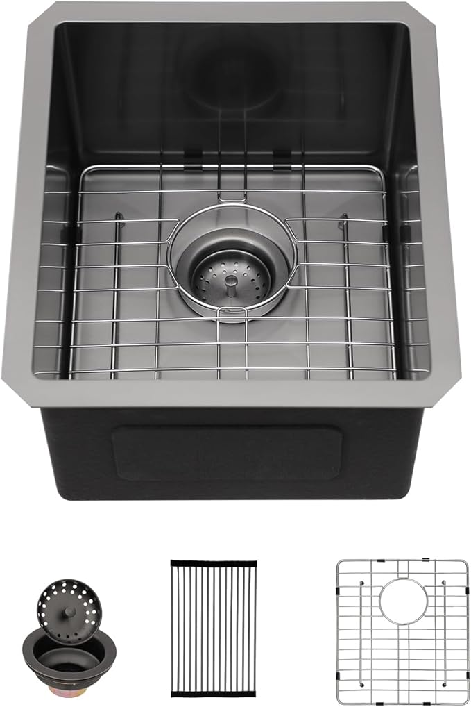15 Undermount Black Bar Sink - Sarlai 15 x 17 inch Undermount Wet Bar Prep Sink Stainless Steel 16 Gauge Gunmetal Black Single Bowl RV Camper Prep Kitchen Sink
