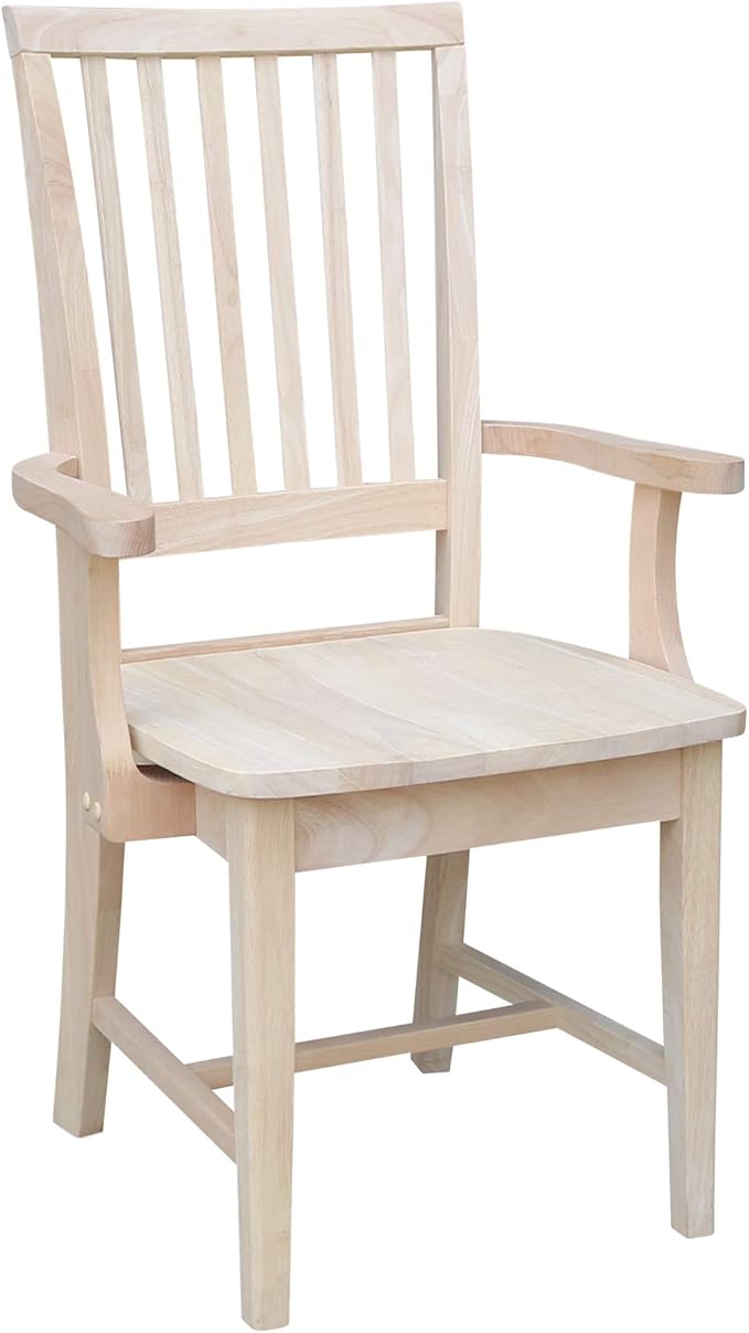 International Concepts Mission Side Chair with Arms, Solid Parawood, Unfinished