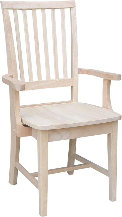 International Concepts Mission Side Chair with Arms, Solid Parawood, Unfinished