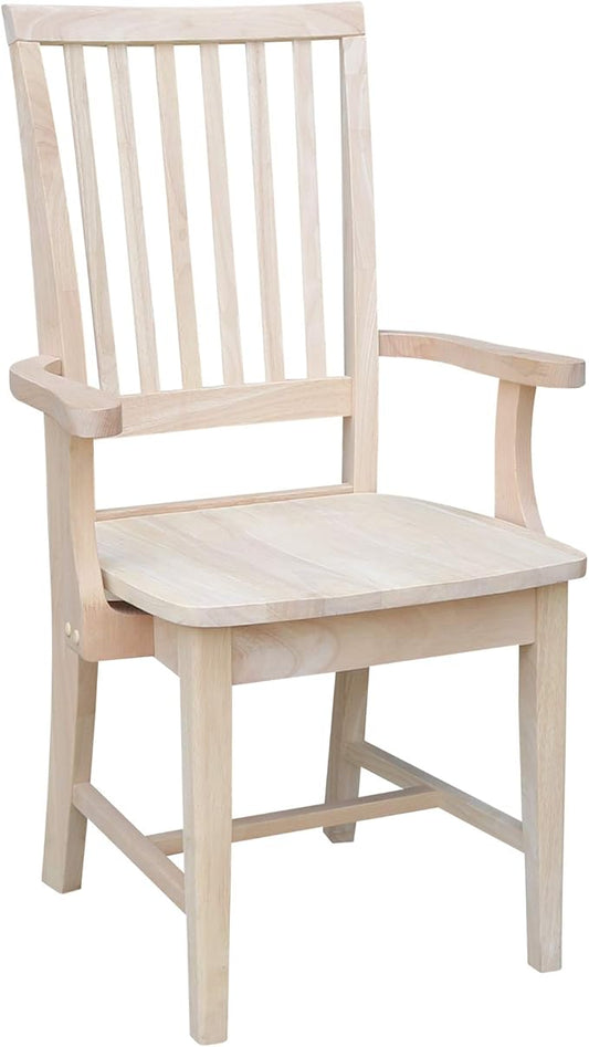International Concepts Mission Side Chair with Arms, Solid Parawood, Unfinished