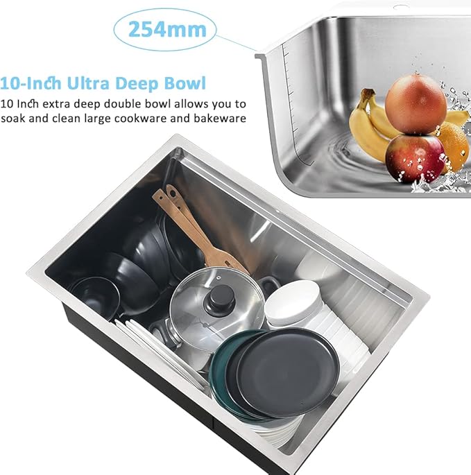 27 Inch Undermount Kitchen Sink-Bokaiya 27x19 Stainless Steel Undermount Sink Ledge Workstation SUS 304 10" Deep 16 Gauge Single Bowl with Cutting Board& Drainer