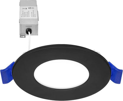 Maxxima 3 in. 5 CCT Ultra Thin Recessed LED Downlight, 400 Lumens, Slim Canless Light, IC Rated, 5 Color Temperature Selectable 2700K/3000K/3500K/4000K/5000K, Dimmable, Black Trim, J-Box Included