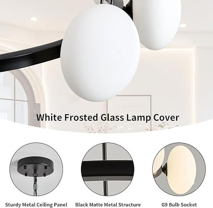 Modern Chandelier,Large Black Wagon Wheel Chandelier,Sputnik Pendant Light Fixture Over Table,Glass Globe Chandelier for Dining Room and Living Room