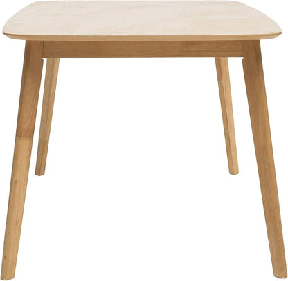 59" Low-Maintenance Mid-Century Island Table, Rustic Dining Table with Rubberwood Splayed Legs, Farmhouse Dining Table with Faux Wood Top for Dining Rooms, Natural