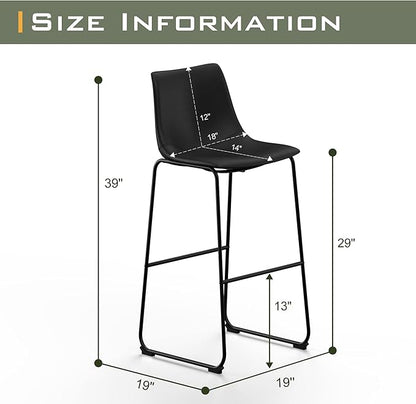 NicBex Retro Bar Stools Crazy-Horse Leather with Metal Legs Barstools, Lounge Kitchen Island Bar Stools, Set of 2, (Black Color) (A-GE17022-USSU014)