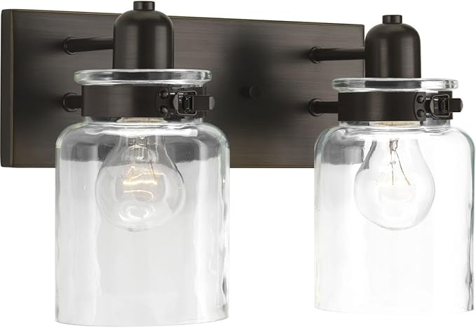 Progress Lighting P300046-020 Calhoun Collection Clear Glass Farmhouse Bath Vanity Light, 2-Light, Antique Bronze