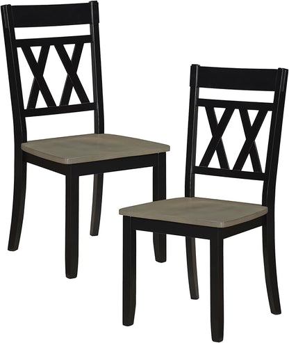 Lexicon Farmhouse Wood Dining Chair, Set of 2, Double Cross Back, Rustic Armless Chairs, Kitchen and Dining Room Furniture, Two-Tone Finish (Greywash and Antique Black)