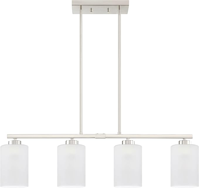 Doraimi Lighting 4 Light Modern Indoor Hanging Kitchen Island Light Brushed Nickel Finish Frosted Glass Chandelier Shade for Bar Dining Room Kitchen Island Over Sink