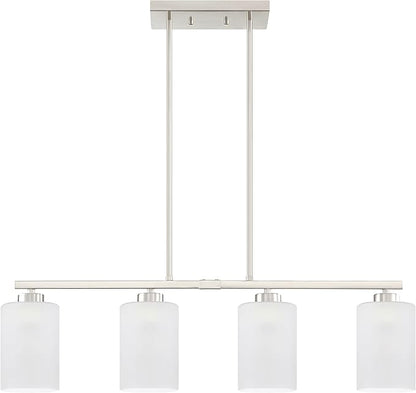 Doraimi Lighting 4 Light Modern Indoor Hanging Kitchen Island Light Brushed Nickel Finish Frosted Glass Chandelier Shade for Bar Dining Room Kitchen Island Over Sink