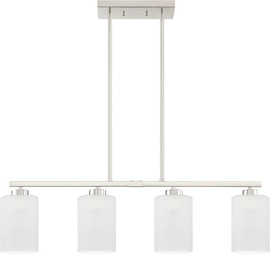 Doraimi Lighting 4 Light Modern Indoor Hanging Kitchen Island Light Brushed Nickel Finish Frosted Glass Chandelier Shade for Bar Dining Room Kitchen Island Over Sink