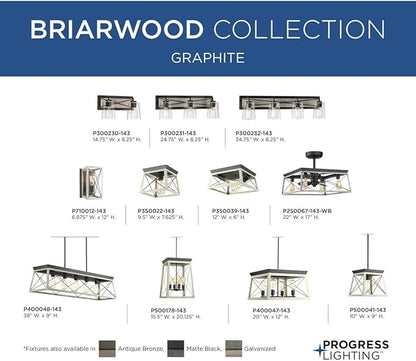 Progress Lighting Briarwood Collection 5-Light Dining Room Light Fixture, Farmhouse Style Modern Chandelier for Kitchen and Dining Room, 38" by 9", Graphite