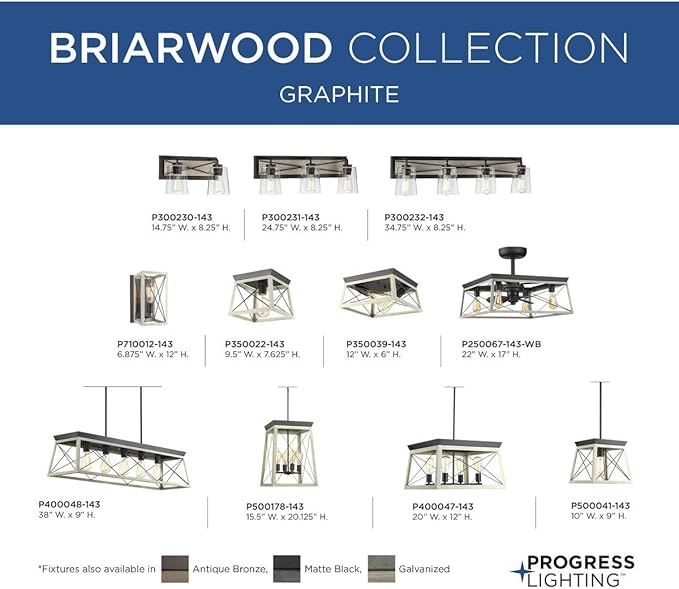 Progress Lighting P500178-143 Briarwood Collection Four-Light Hall and Foyer, Graphite
