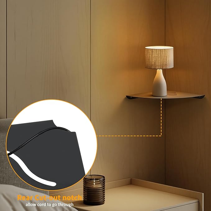 Small Corner Shelf, Floating Metal Corner Shelves,Corner withs Wire Hole for TV, Cable Box,Corner Wall Shelf for Bathroom, Bedroom, Kitchen, Livings Room, Study Room (Black, 1Pack 6 in)